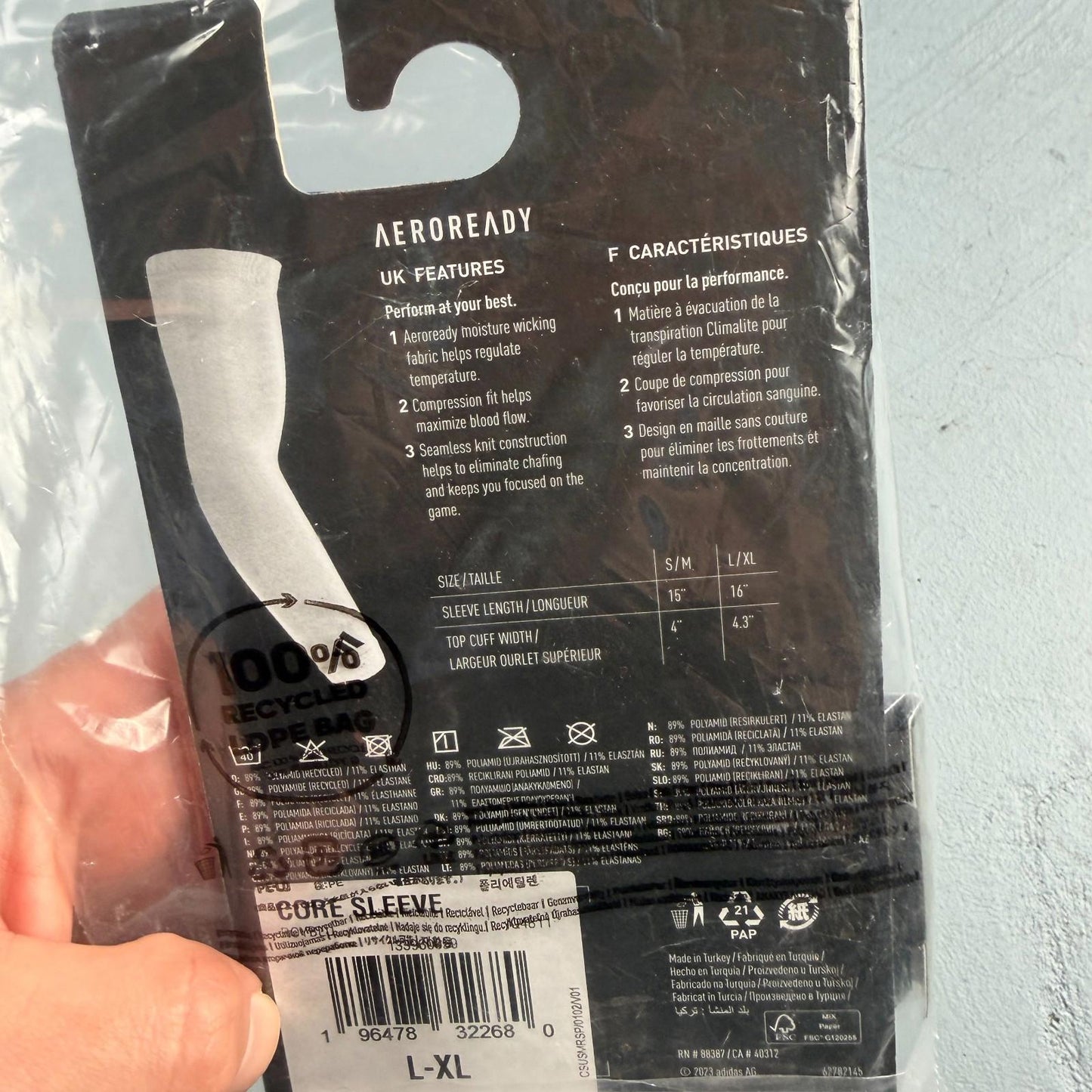 Adidas Football Basketball Blue Aeroready Core Compression Arm Sleeve L-XL