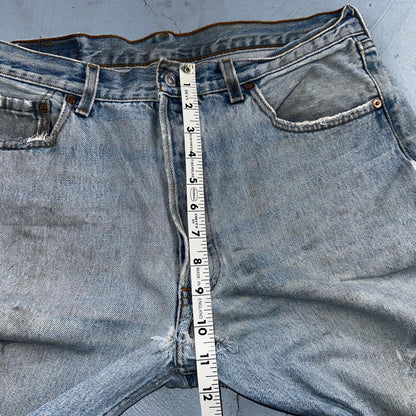 Levis 501 Vintage 90s USA XX Straight Leg Jeans Blue Thrashed 34x34 Act 33x32