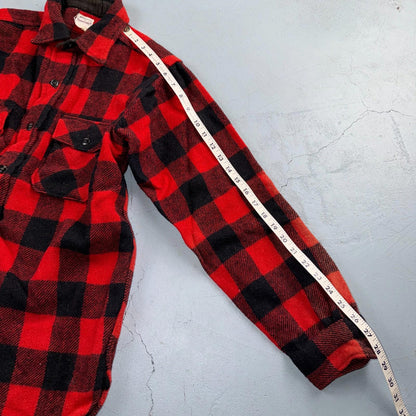 VTG 1940s Penneys Jacket Red Black Wool Buffalo Plaid 40s 50s Flannel Shirt Wool