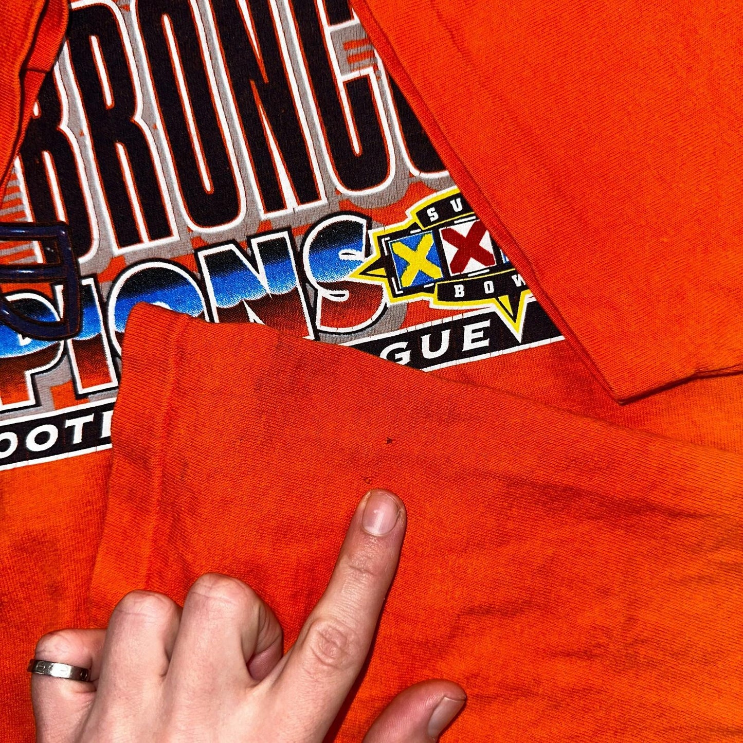 Denver Broncos 1997 Vintage Logo 7 AFC Champion T Shirt Orange Football 2XL