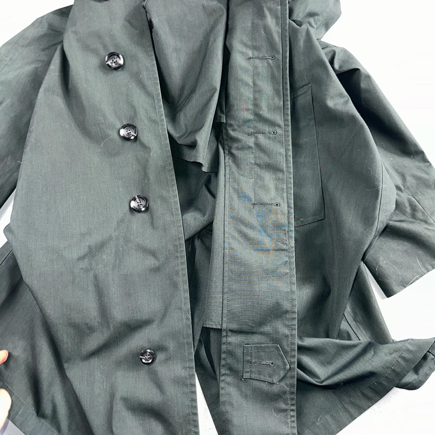 Aqaron Rain Trench Coat Mens 38 Short Green Long Sleeve Button Long Jacket