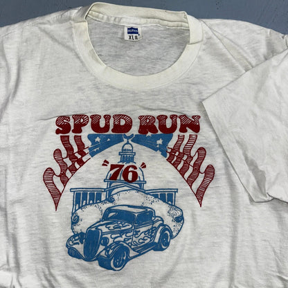 Spud Run USA 1970s VTG T Shirt 70s Rockabilly Hanes America Idaho Streetrod XL