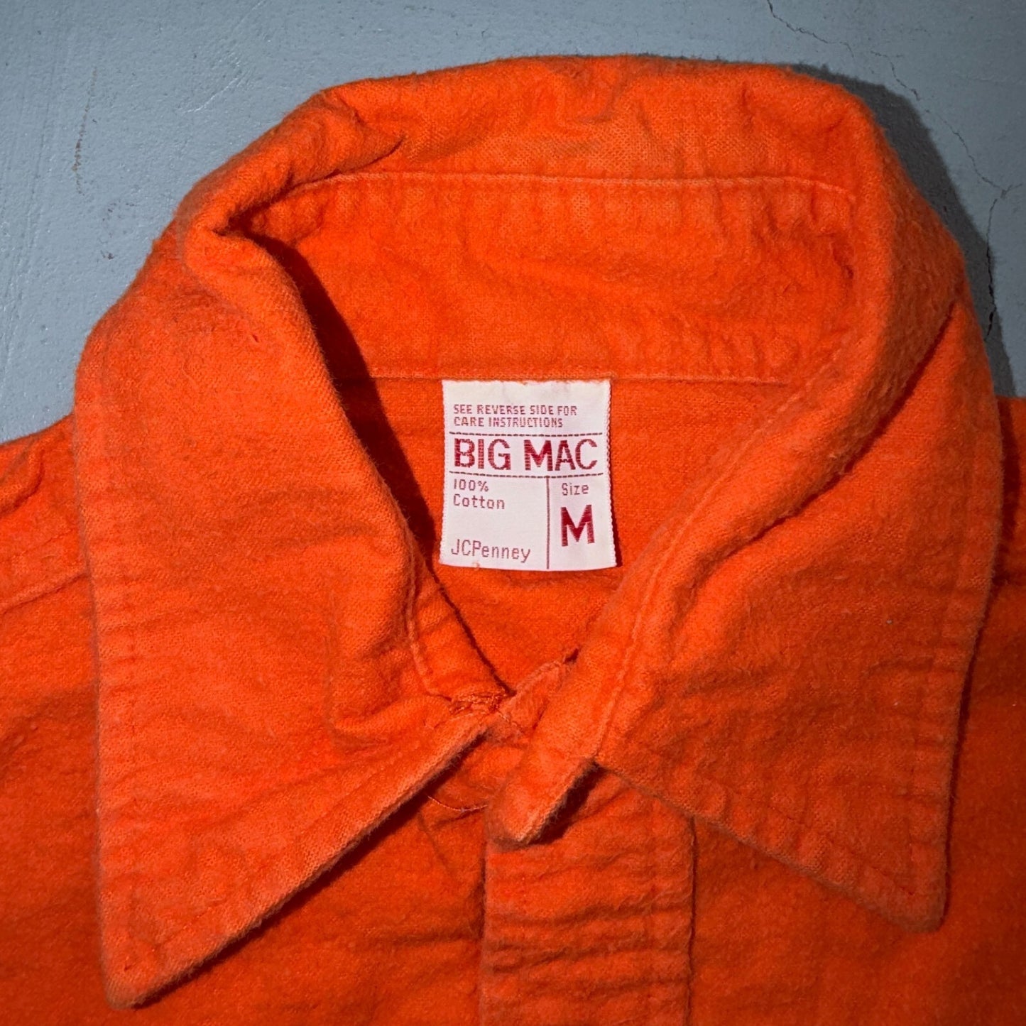 VTG 70s Penneys Big Mac Orange Chamois Cloth Work Shirt Heavy Flannel Rare Color