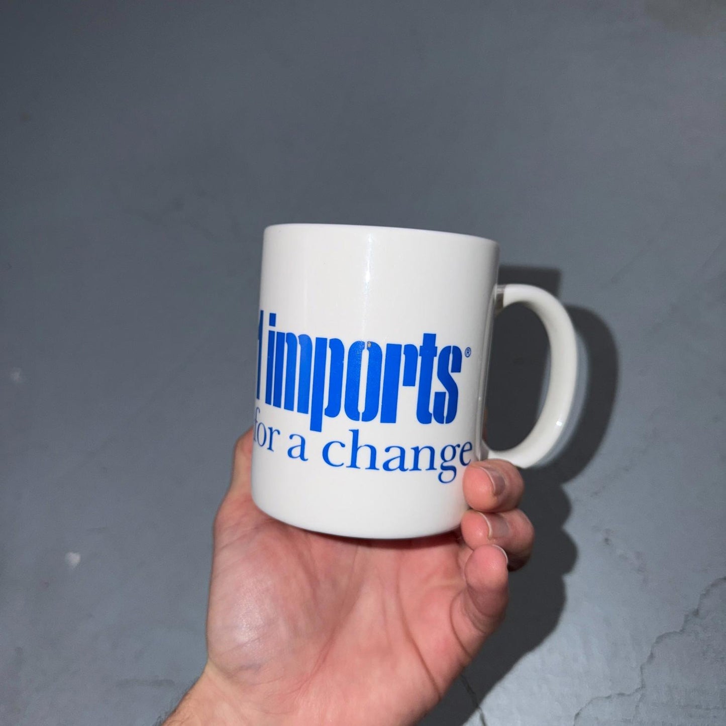 VTG Pier 1 Imports For A Change Coffee Mug Cup White Blue Print Store Promotion