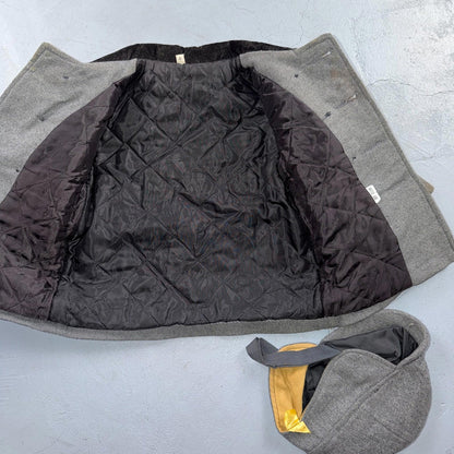 Union Made 1960s Double Breasted Coat Jacket Black Wool 2T Size 2 Toddler Hat