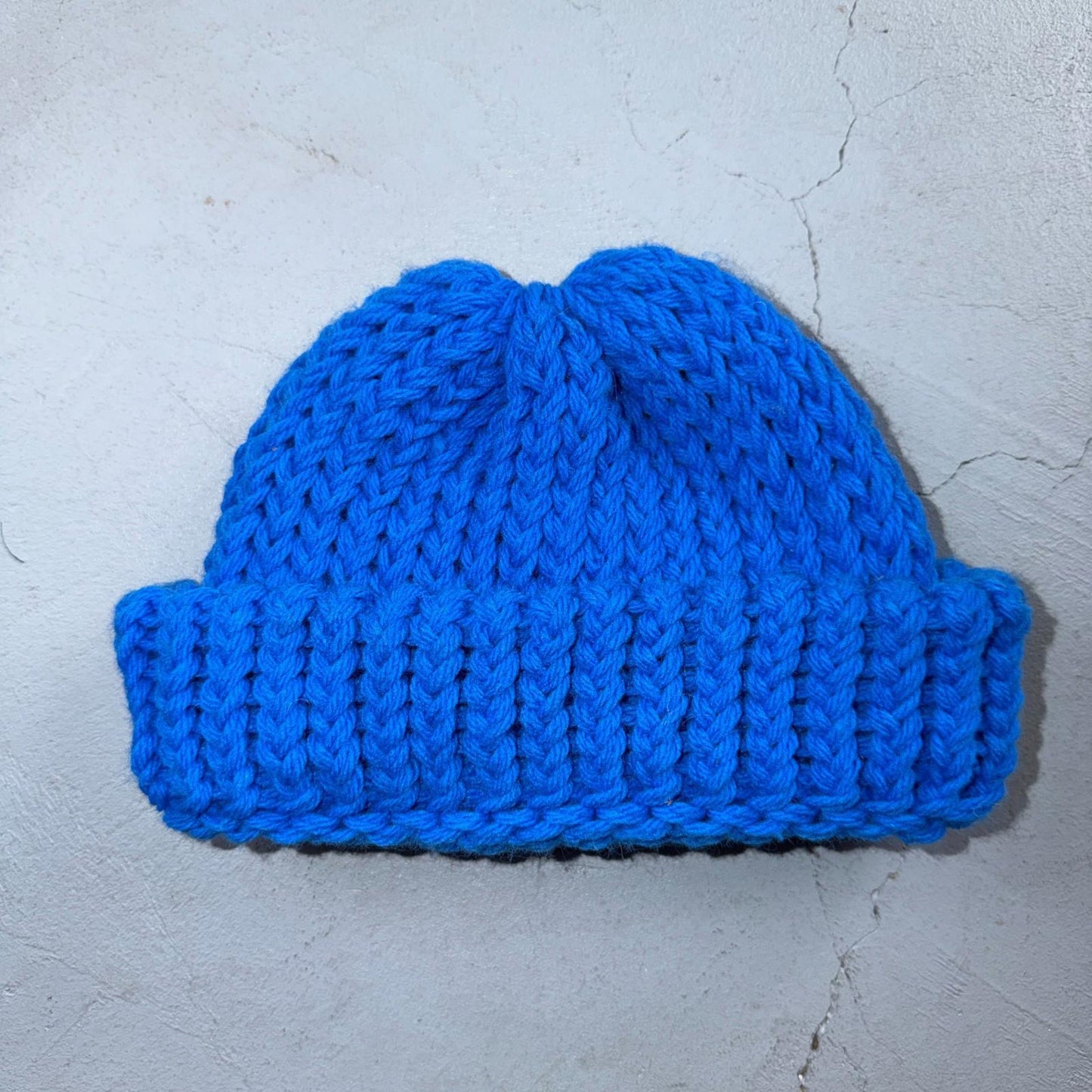 VTG 70s 60s Wool Knit Winter Beanie Hat OSFM Rockabilly Warm Grunge Basic Blue