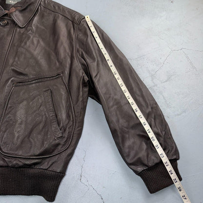 Bally Brown Leather Jacket Mens Size 44 Bomber Coat Made in Italy Soft Wool