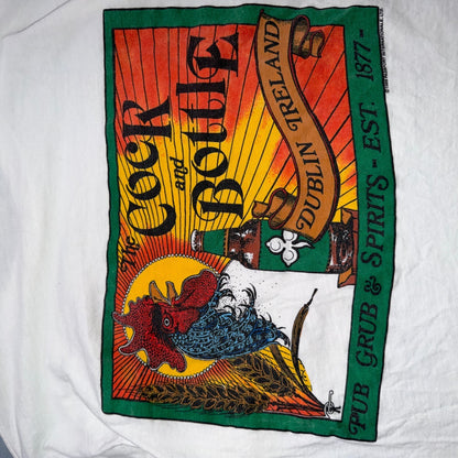 VTG Oneita 90s The Cock And Bottle Dublin Ireland Pub T Shirt Rooster Beer Tee