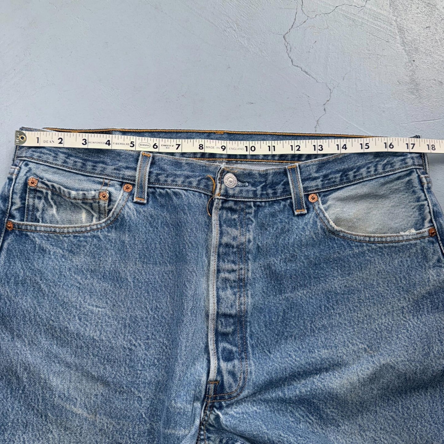 Levis 501 Vintage 90s USA XX Straight Leg Jeans Blue Light Wash 38x30 Act 35x26