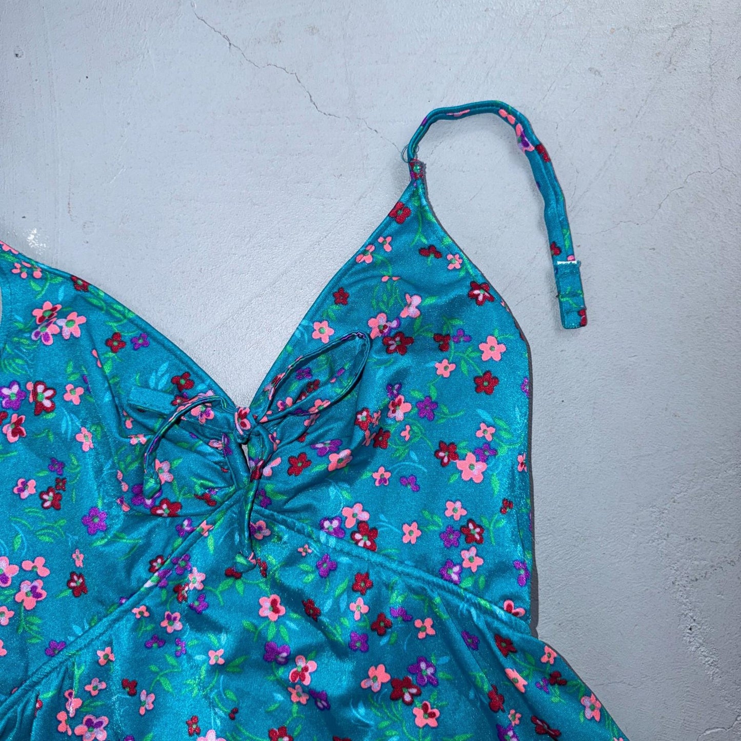 VTG Sears Hawaiian Fashion Colorful 1 Piece Swimsuit Sz 16 1970s Blue Floral