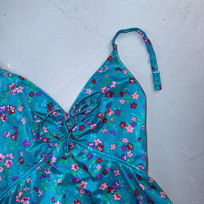 VTG Sears Hawaiian Fashion Colorful 1 Piece Swimsuit Sz 16 1970s Blue Floral
