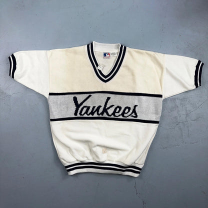 VTG NWT 90s New York Yankees Cliff Engle Knit White Baseball Sweater Mens XL USA