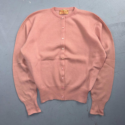 VTG 1940s 1950s Wool Cardigan Sweater Rockabilly Womens Knit Pink Bonnie Brian
