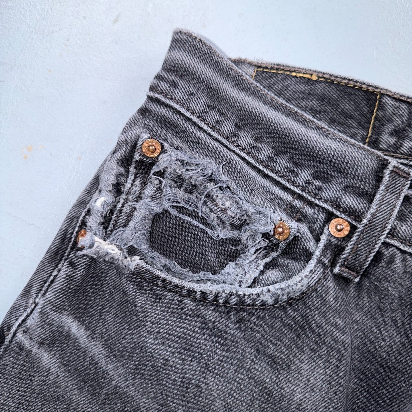 Levis 501 Vintage 90s USA XX Straight Leg Jeans Black Light Wash 34x32 Act 33x30