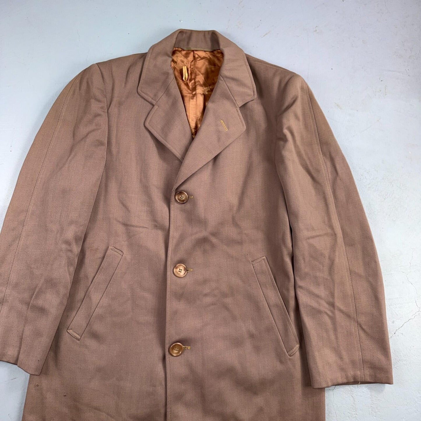 VTG 1930s 1940s Coat Trench Mens 40 Wool Gabardine Like Rockabilly Overcoat