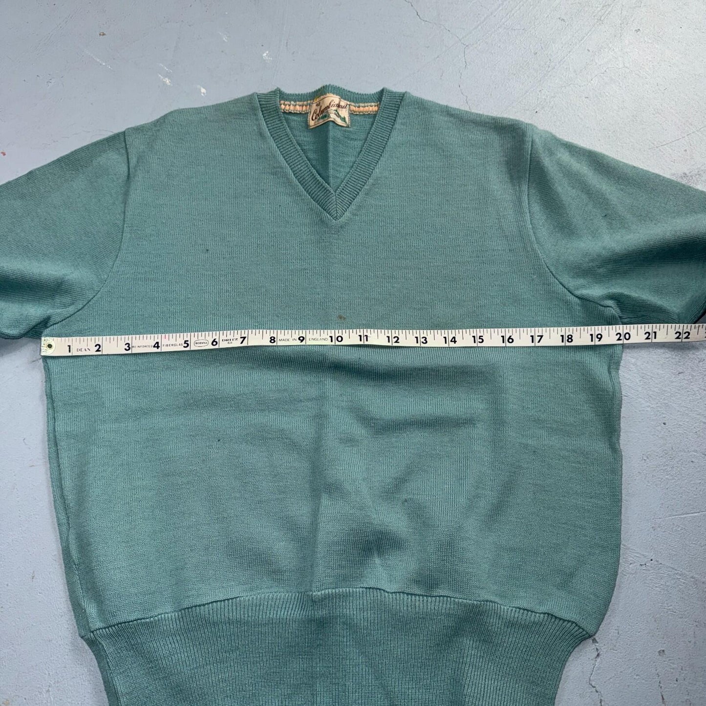 VTG 1940s 1950s Wool Pullover Sweater Rockabilly Mens V Neck Blue Columbia Knit
