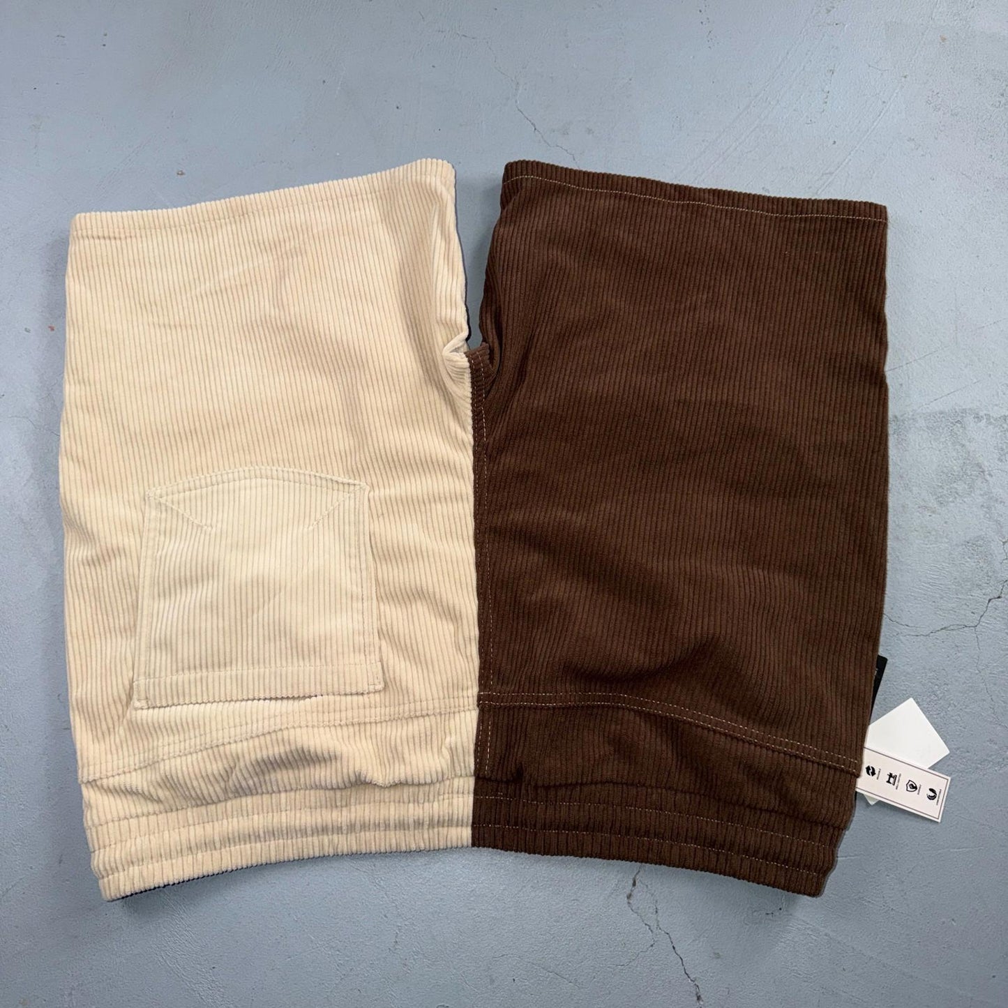 DRJ Essentials Shorts Mens 2XL Brown Yellow Corduroy Drawstring Elastic Waist
