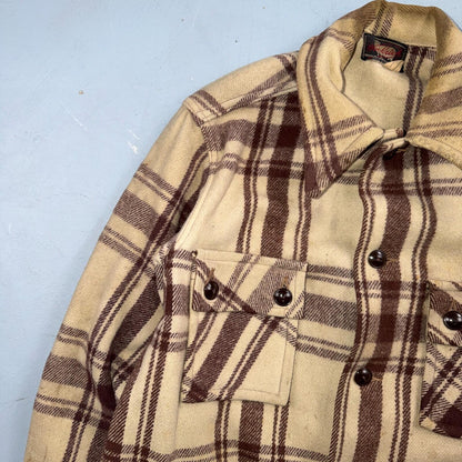 VTG 40s 50s Woolrich Jacket Size 38 Brown Ivory Mackinaw Hunter Plaid Wool RARE