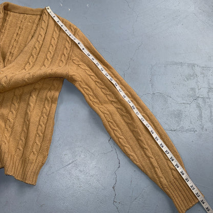Vintage 1970s Wool Cardigan Sweater Mens M Button Up Beige Tan 70s Fisherman