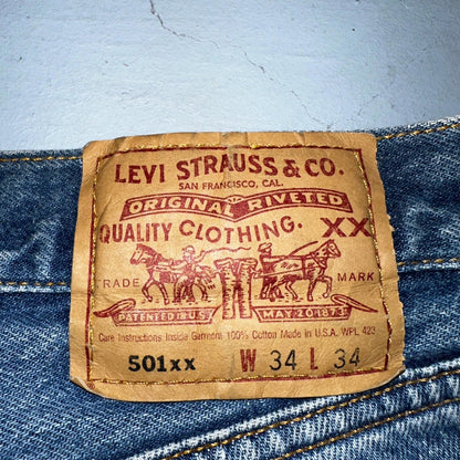 Levis 501 Vintage 90s USA XX Straight Leg Jeans Blue Med Wash 34x34 Act 31x30