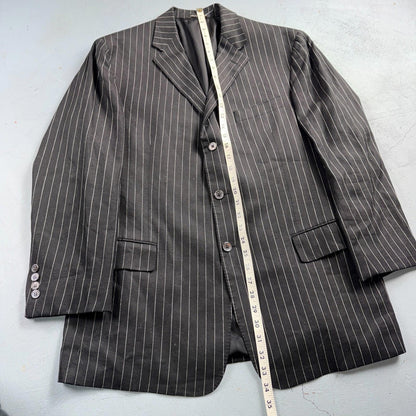 Ralph Lauren Purple Label Black Linen Suit Jacket Mens 44R Pinstripe $3,995 VTG