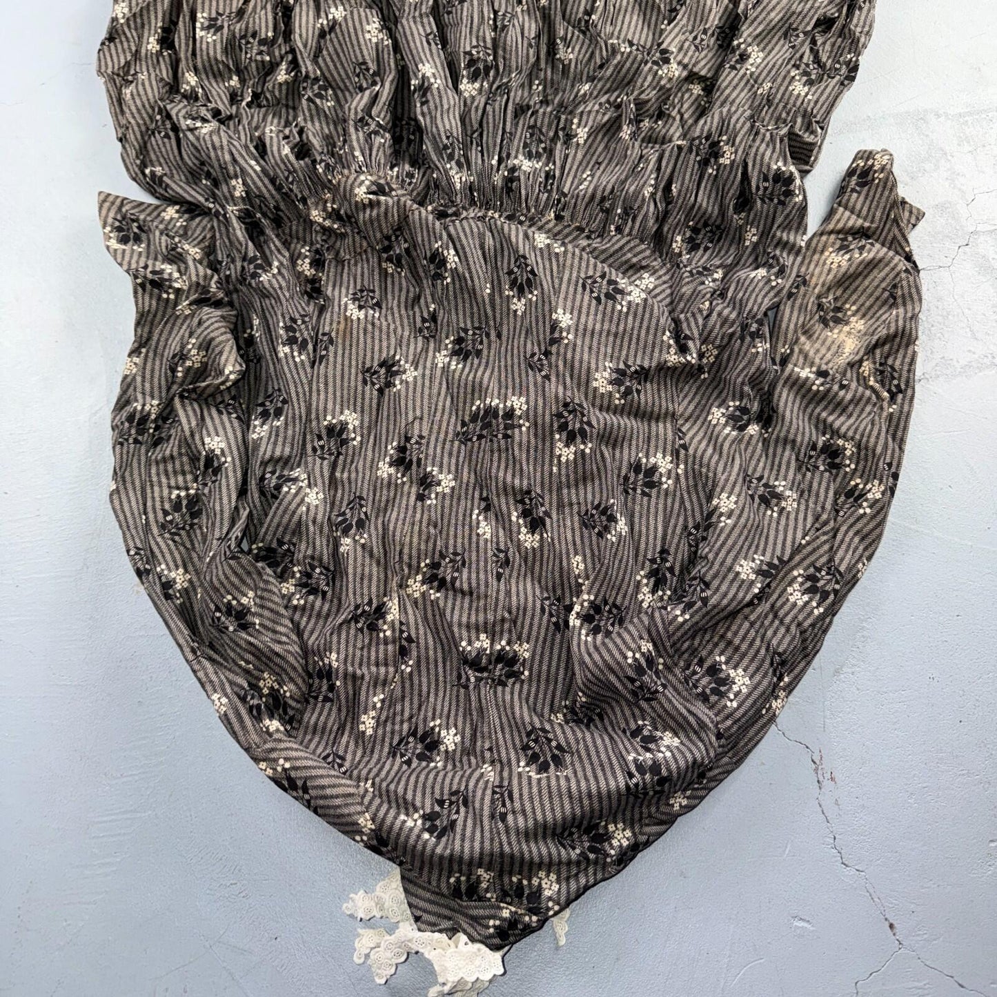 Antique Edwardian 1800s Calico Day Dress House Farm Dress Victorian 1900s Lace