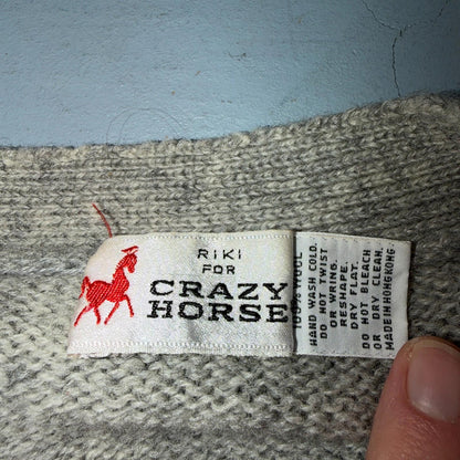 Crazy Horse Chunky Cable Knit Cardigan 100% Wool Comfy Winter Party 90s VTG