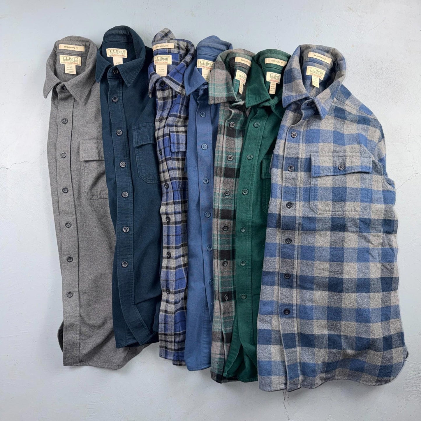 LL Bean Lot of 7 Mens M Shirts Chamois Cloth Flannel Pockets VTG Y2K Heavyweight