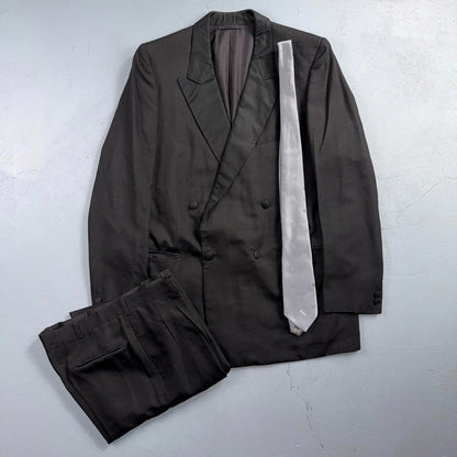 VTG 2Pc ABLA Italy Double Breasted Jacket 42 Silk Black Tux Lapel Fits Tuexedo