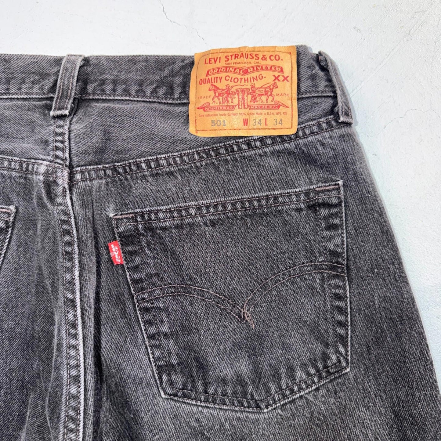 Levis 501 Vintage 90s USA XX Straight Leg Jeans Black Med Wash 34x34 Act 31x33