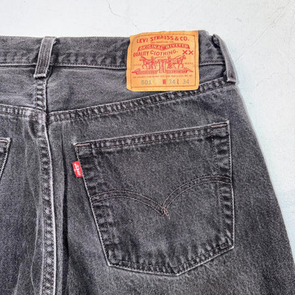 Levis 501 Vintage 90s USA XX Straight Leg Jeans Black Med Wash 34x34 Act 31x33