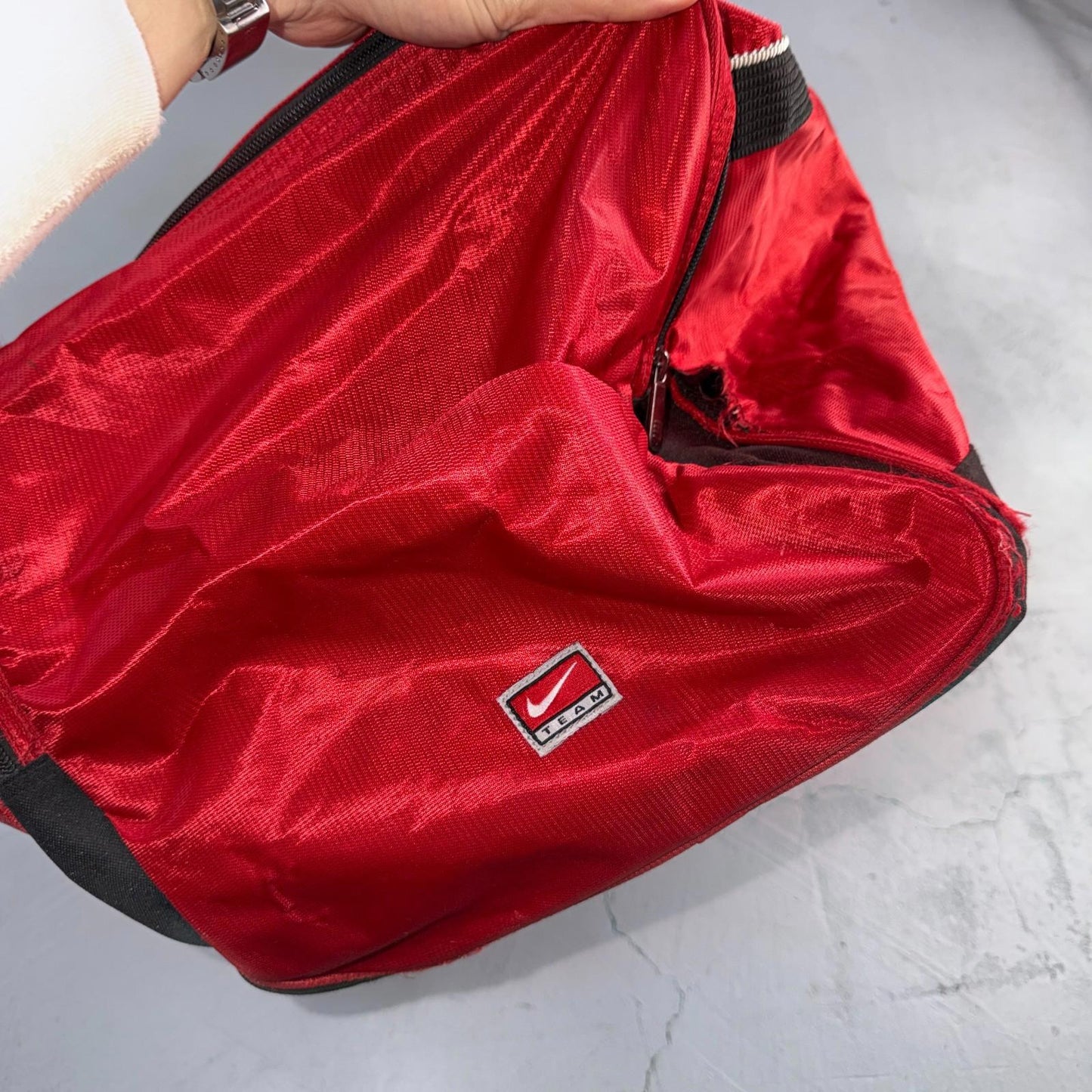 Vintage 1990s NIKE Team Tag Red Large Duffel Bag 90s Gym Classic Travel