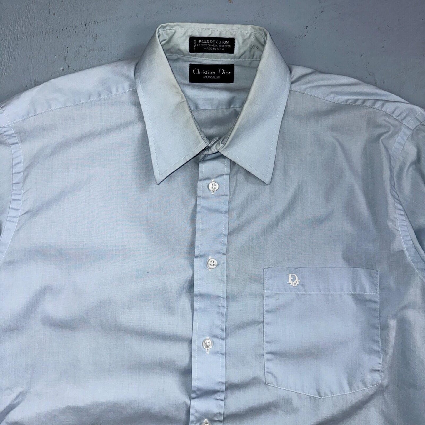 Christian Dior Vintage Men's 16.6 Monsieur Button Down Dress Shirt Blue