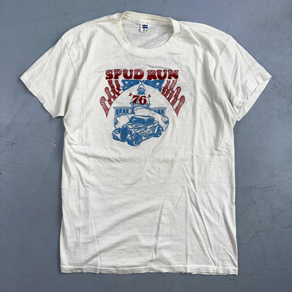 Spud Run USA 1970s VTG T Shirt 70s Rockabilly Hanes America Idaho Streetrod XL