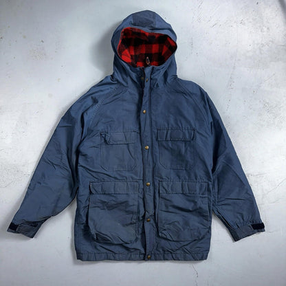 LL Bean Parka VTG Jacket Mens M Baxter State  Maine Coat Plaid Lined Blue Wool
