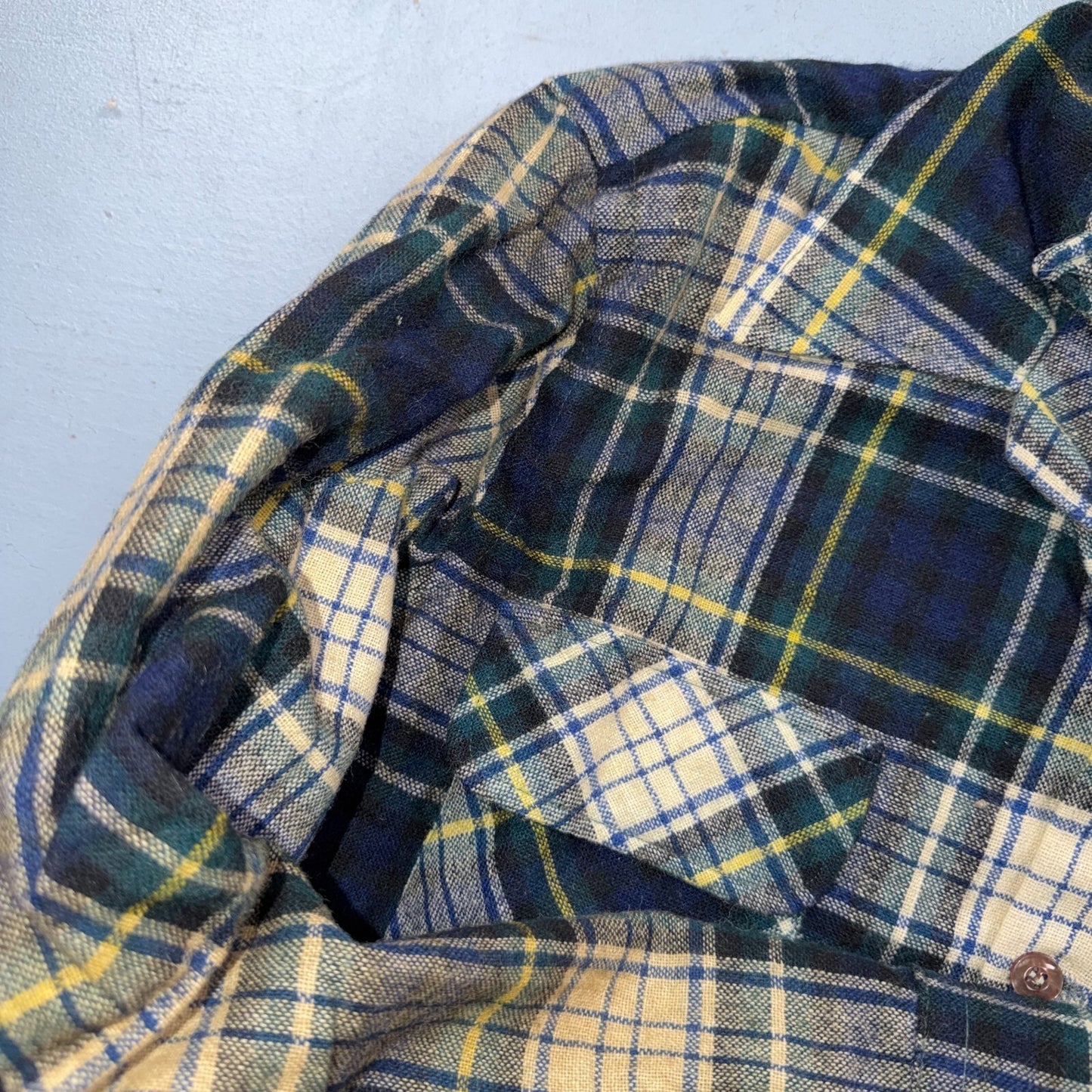 VTG 70s Penneys Towncraft Loop Collar Wool Plaid Shirt Camp Board Rockabilly