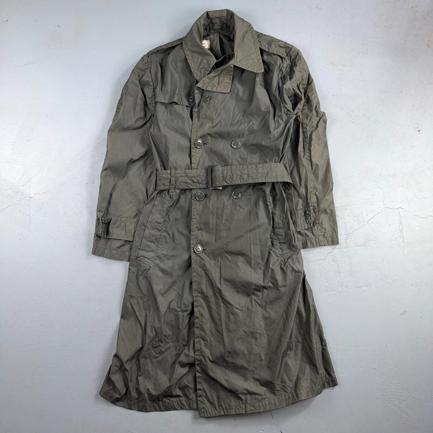 VTG 60s OD Green Army Military Rain Overcoat Mens S Jacket Trench Coat DSA 1967