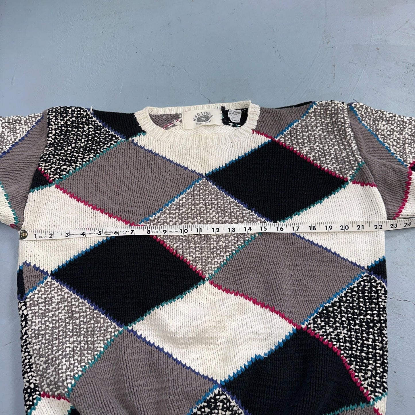 Vintage 80s Saratoga Robert Peritz Striped Cotton Cable Knit Golf Sweater Chic