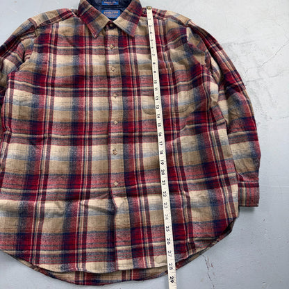 VTG 90s Pendleton Wool Flannel Shirt Jacket Gray Red Plaid USA Made L Rockabilly