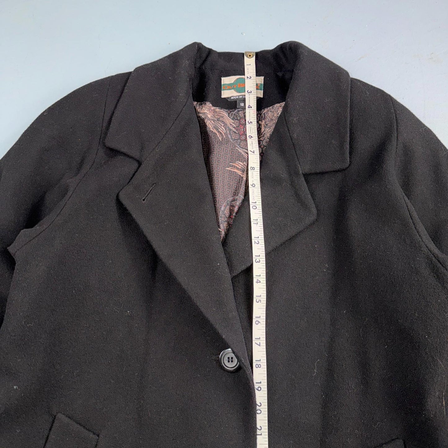 Out Brook Women's Size 12 Black Button Up Coat Wool Long Classy VTG 80s 90s