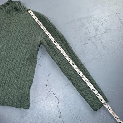 Ralph Lauren Womens M Peplum Green Cable Knit Sweater Wool Cashmere Angora