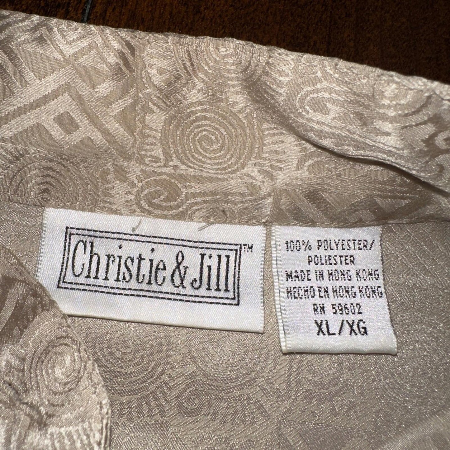 Vintage Christie & Jill Brown Print Button Down Shirt Top Blouse Women Size XL