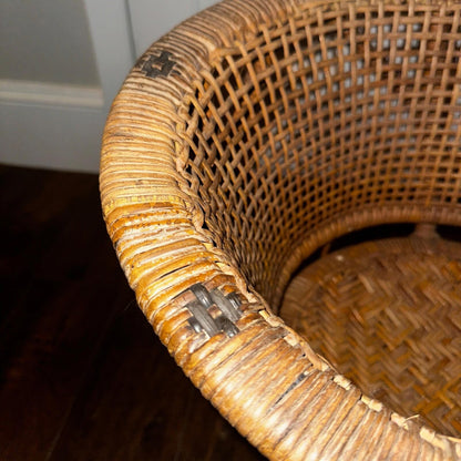 VTG 70s Cane Rattan Wicker Ceylon Natural Cane Seat Kids Chair 1970s Cat Cute