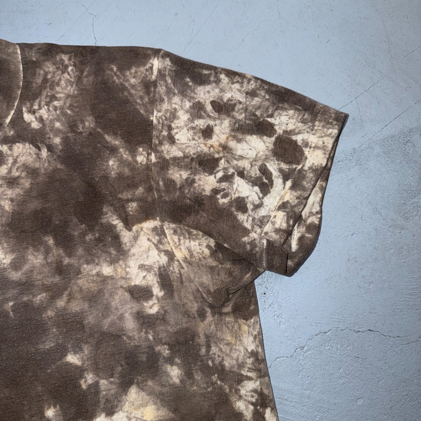 VTG 70s Brown Bleach Tie Dye T Shirt Grunge Distressed All Over Print Rockabilly