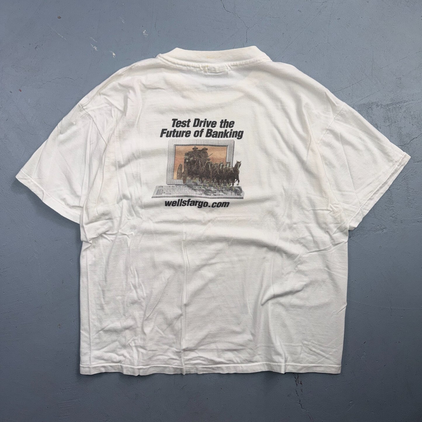 VTG Wells Fargo Horse & Carriage Logo T Shirt Cowboy Hanes USA XL Funny Graphic