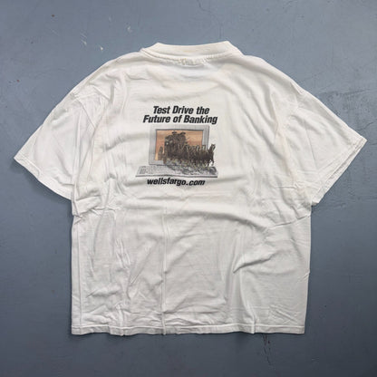 VTG Wells Fargo Horse & Carriage Logo T Shirt Cowboy Hanes USA XL Funny Graphic