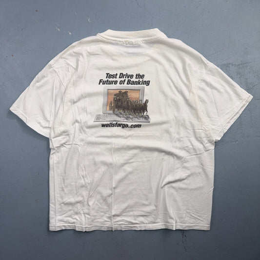VTG Wells Fargo Horse & Carriage Logo T Shirt Cowboy Hanes USA XL Funny Graphic