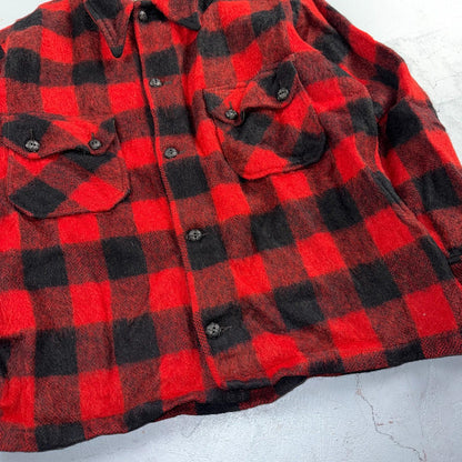 VTG 1950s Wool Buffalo Plaid Mackinaw Heavy Jacket Button Up Mohair Rockabilly