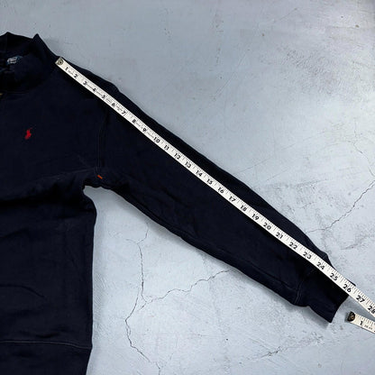 Polo Ralph Lauren Sweater VTG M Blue Cotton Long Sleeve Mock Neck Quarter Zip