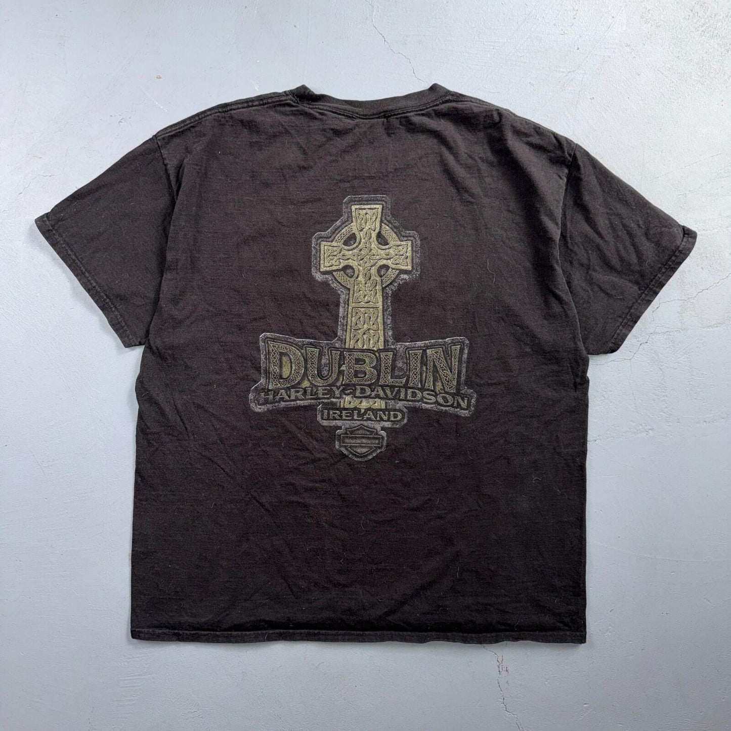 Harley Davidson Dublin Ireland Vintage T Shirt Y2K Black Promo Cross Motorcycle